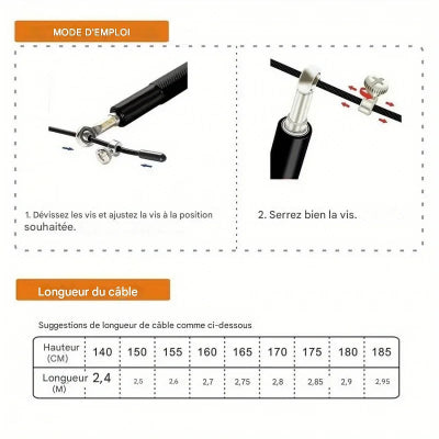 Ajustements grandeurs longueurs corde a sauter