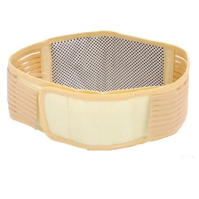Ceinture lombaire beige avec un dos en mesh pour un confort optimal et une bonne ventilation.