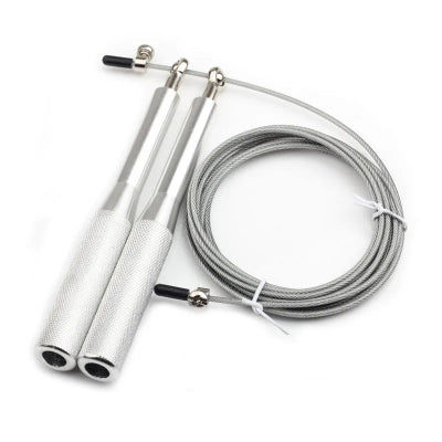 Corde a sauter poignee aluminium cable acier agent metalliser