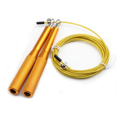 Corde a sauter poignee aluminium cable acier jaune metalliser