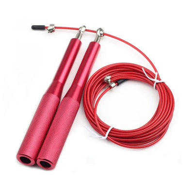 Corde a sauter poignee aluminium cable acier rouge