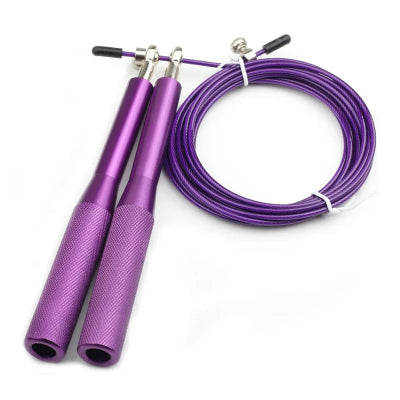 Corde a sauter poignee aluminium cable acier violet