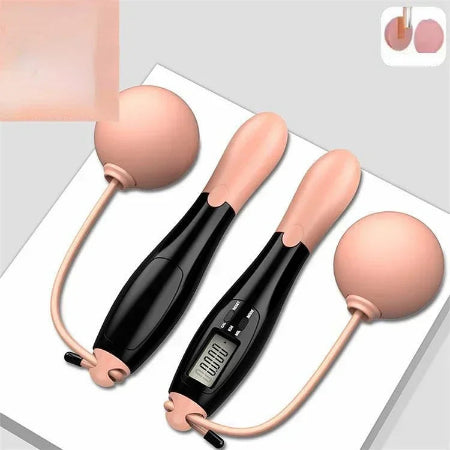 Corde a sauter sans corde noir boules rose