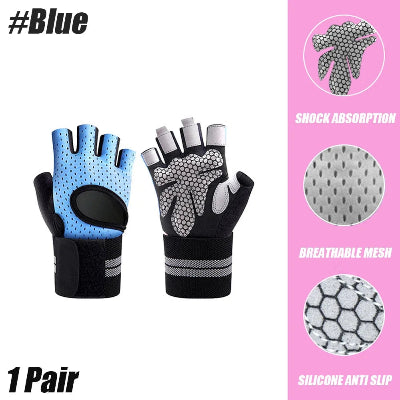 Gant musculation bleu pour femme avec silicone absorbant