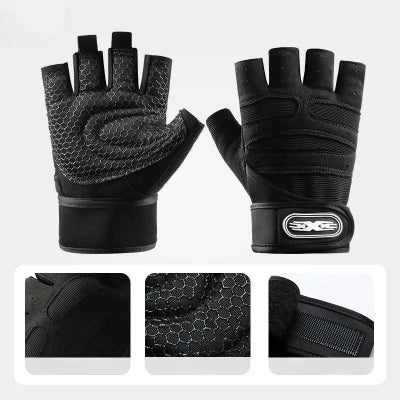 Gant musculation photo montrant une paire de gant noir le dos et la paume du gant