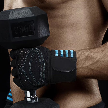 Gant pour musculation avec homme qui tient dumbell