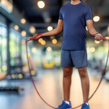 Homme fait corde a sauter dans gym