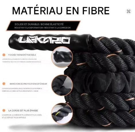 Corde a sauter avec poignee thermoretractable résistant a la deformation