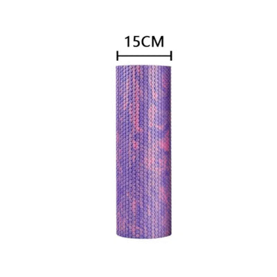 Rouleau de massage violet et rose avec un diametre de quinze centimetres position vertical