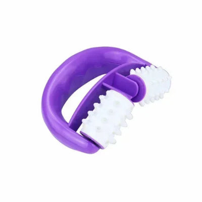 Rouleau de massage violet sur fond blanc