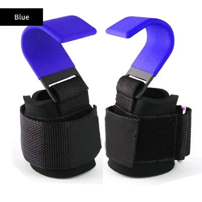 sangle de tirage noires et bleu avec des boucles noires, utilisées pour le tirage de force.