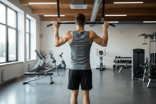 Athlète réalisant une traction sur barre en gym avec dos bien musclé