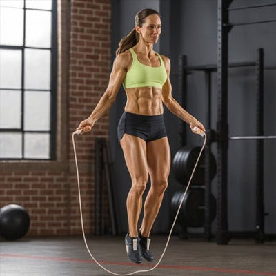 Femme salle sport fait corde a sauter