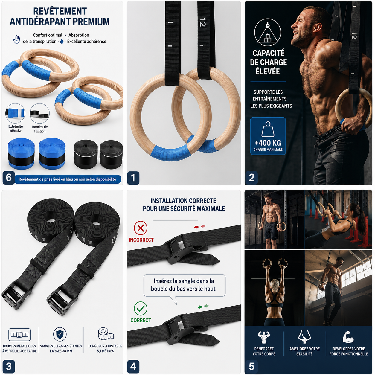 Anneaux de Gymnastique | Bois 32 mm CrossFit et Calisthenics
