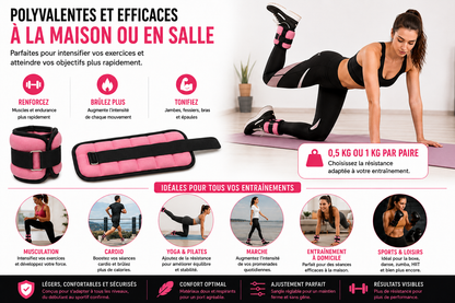 Poids de Cheville et Poignet 0,5 kg ou 1 kg – Paire Ajustable Fitness & Marche