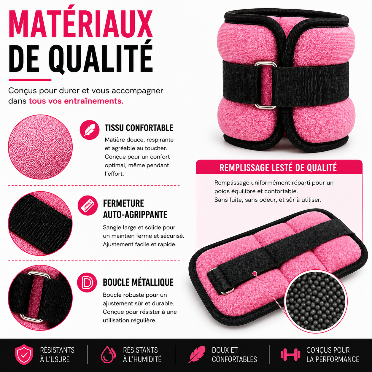 Poids de Cheville et Poignet 0,5 kg ou 1 kg – Paire Ajustable Fitness & Marche