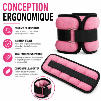 Poids de Cheville et Poignet 0,5 kg ou 1 kg – Paire Ajustable Fitness & Marche