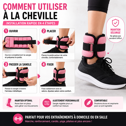 Poids de Cheville et Poignet 0,5 kg ou 1 kg – Paire Ajustable Fitness & Marche