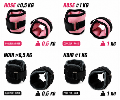 Poids de Cheville et Poignet 0,5 kg ou 1 kg – Paire Ajustable Fitness & Marche