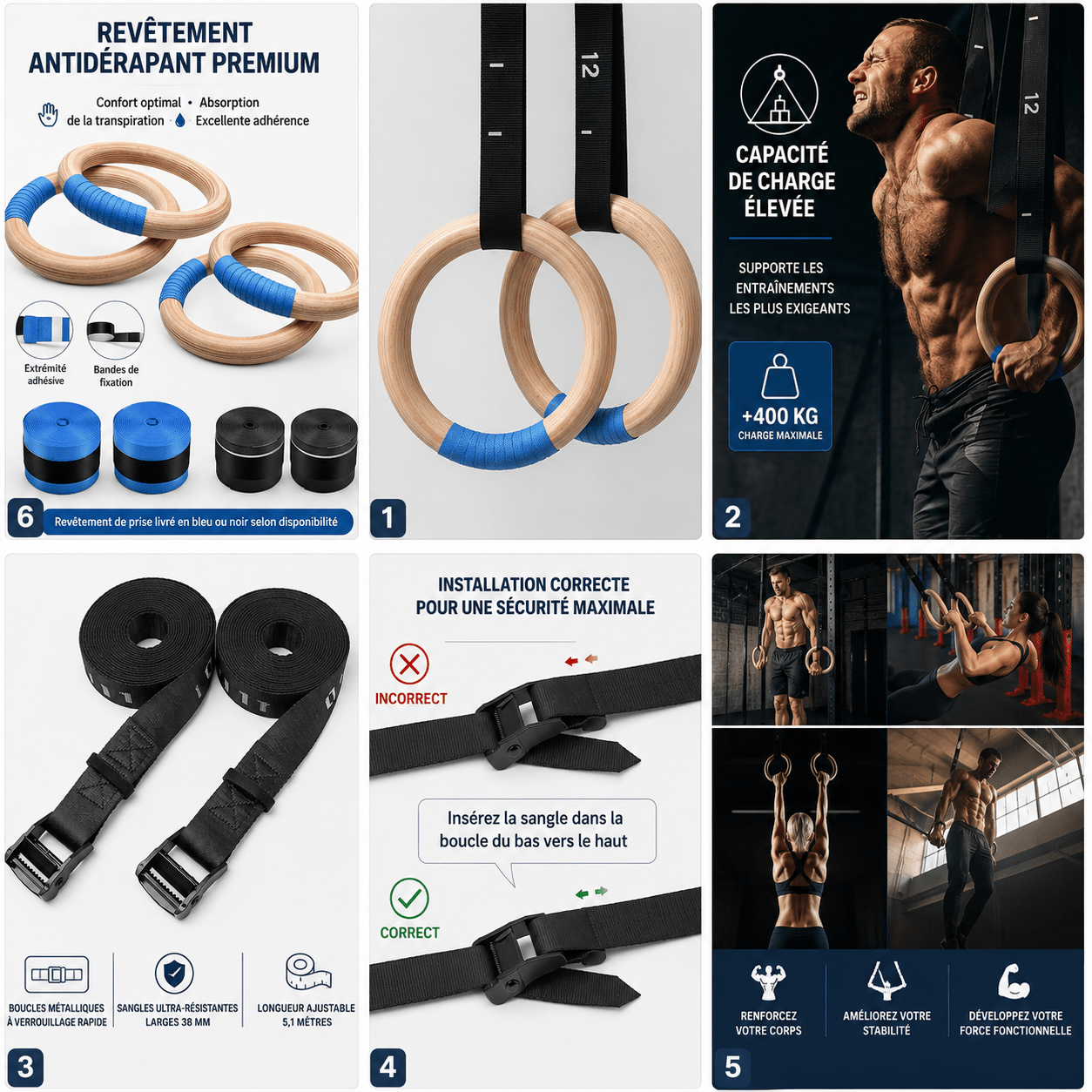 Anneaux de Gymnastique | Bois 32 mm CrossFit et Calisthenics - La Zone Fitness