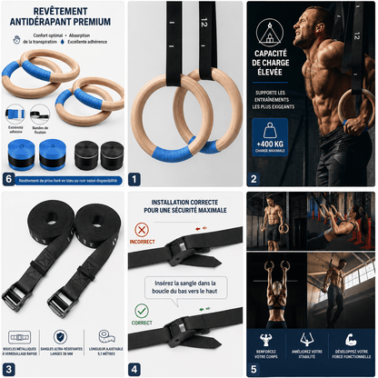 Anneaux de Gymnastique | Bois 32 mm CrossFit et Calisthenics - La Zone Fitness
