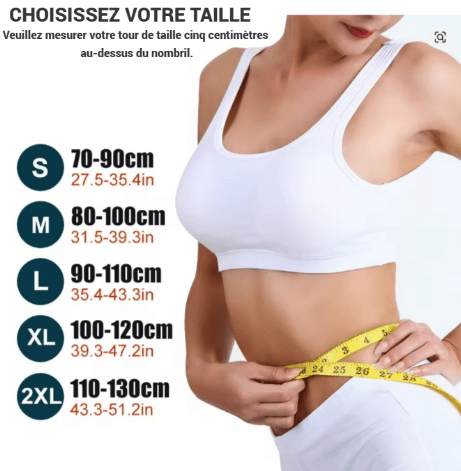Ceinture lombaire chauffante photo montrant les details des tailles
