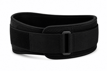 Ceinture pour la musculation FitnessWaistBelts coloris noir vue de face fermeture velcro et boucle métallique sur fond blanc