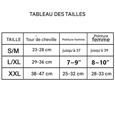 Chaussettes de compression tableau des tailles