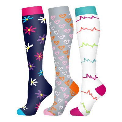 Chaussettes de compression motif fleur coeur