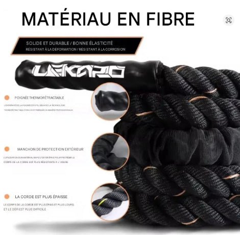 Corde a sauter avec poignee thermoretractable résistant a la deformation