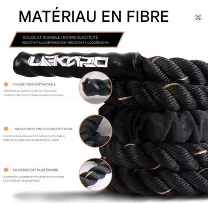 Corde a sauter avec poignee thermoretractable résistant a la deformation
