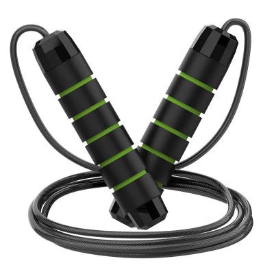Corde a sauter noir et poignee avec des bandes vertes