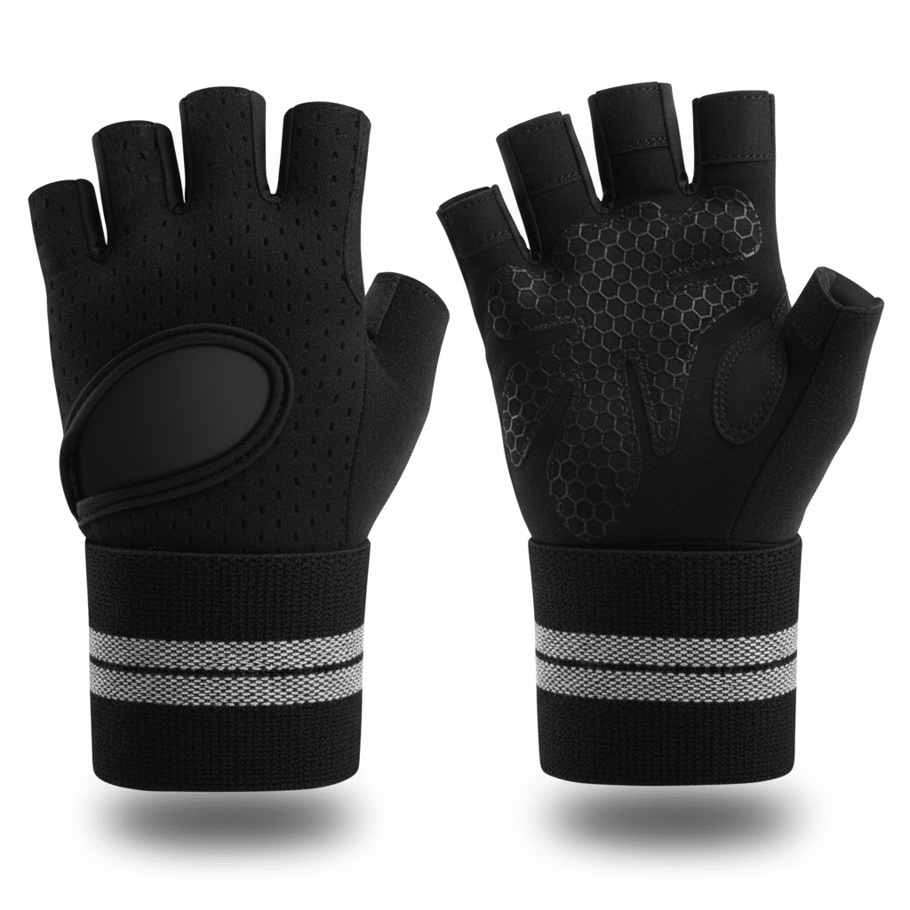 Gants musculation noir sans doigts avec support de poignet