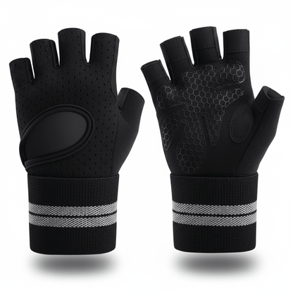 Gants musculation noir sans doigts avec support de poignet