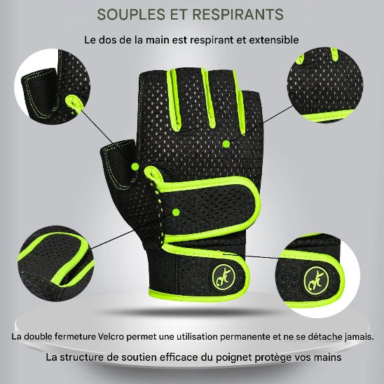 Gant musculation vert avec soutien poignet