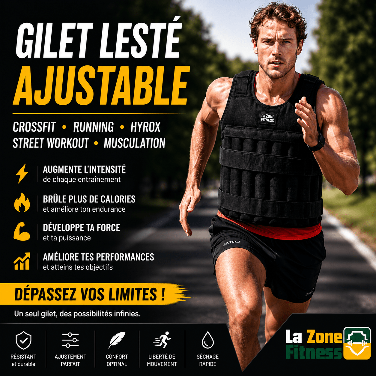 Gilet Lesté Ajustable CrossFit™ | Running, Hyrox et Street Workout - La Zone Fitness