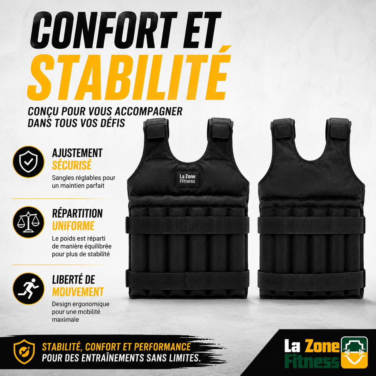 Gilet lester noir comfort et stabiliter