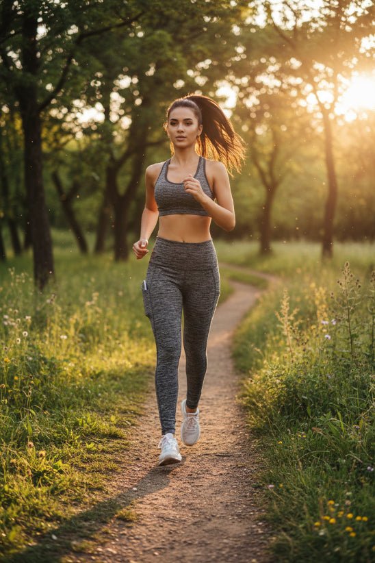 Gris legging femme fait jogging campagne