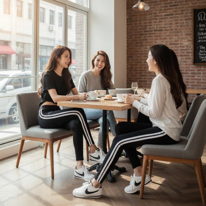 Legging femme noir plusieurs femme assise ensemble cafe