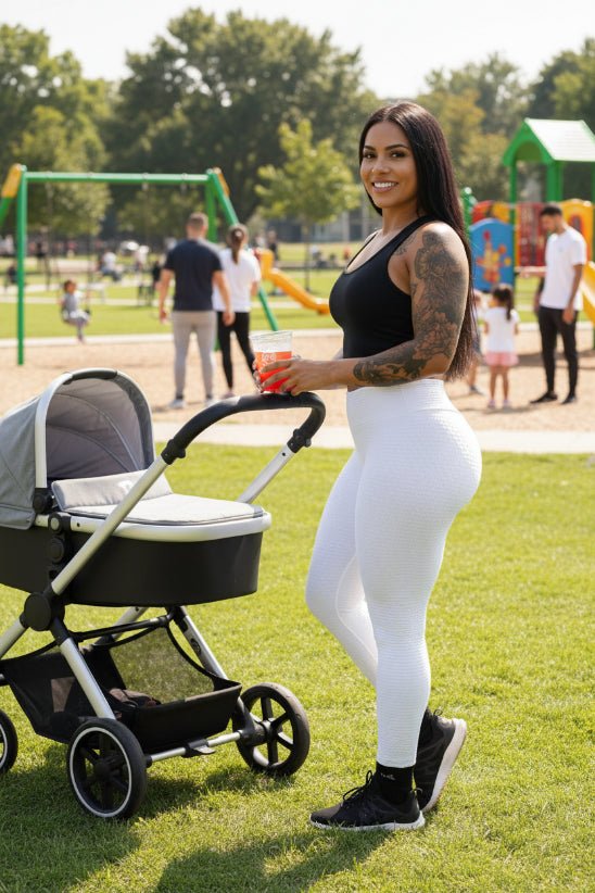 Blanc legging sport femme avec poussette