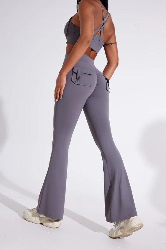 Gris legging sport femme vue arriere