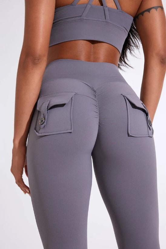 Gris legging sport femme vue fessiers