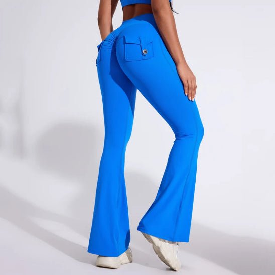 Bleu legging sport femme debout