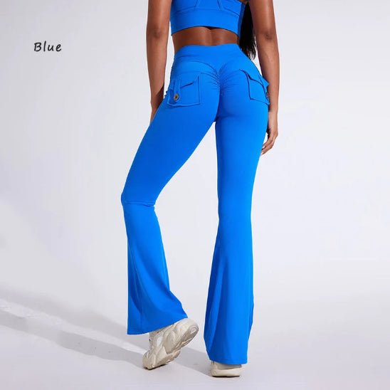 Bleu legging sport femme deux poches arriere