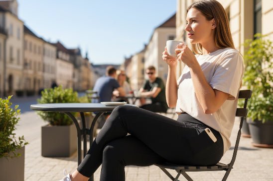 Legging sport femme terrace prend cafe