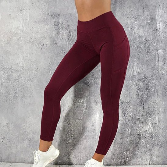 Legging sport femme rouge-vin mur gris