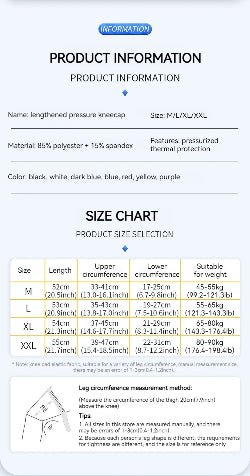 Manchon de compression tableau cinq tailles