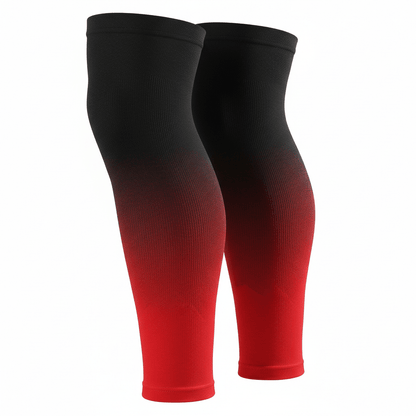 Manchon de compression mollet noir et rouge dégradé paire fond blanc