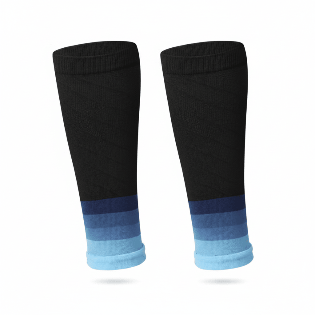 Manchon de compression mollet noir et bleu dégradé paire