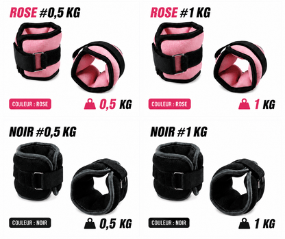 Poids de Cheville et Poignet 0,5 kg ou 1 kg – Paire Ajustable Fitness & Marche - La Zone Fitness